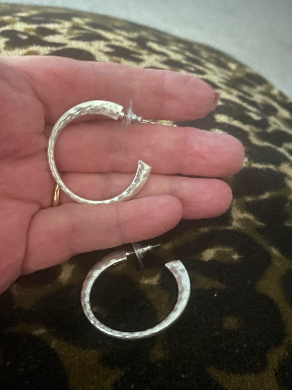Silver Hammered Hoop Earrings - Classic Silver Hoop New” - Picture 2 of 4